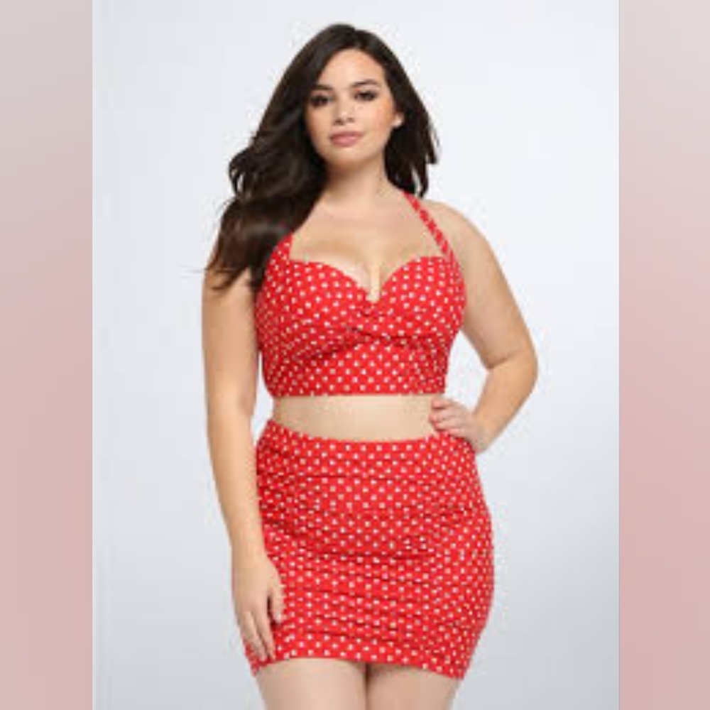 Red polka dot skirt swim bottom